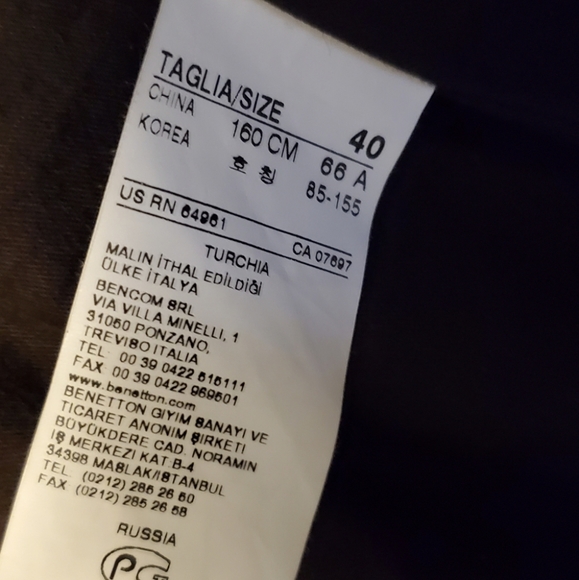 UNITED COLORS OF BENETTON Double Breasted Zip Button Wool Coat US 10 / EU 40 - Picture 8 of 8